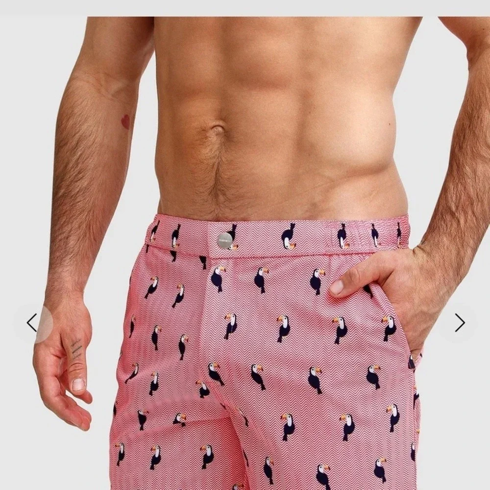 Mosmann Australia Mens‎ Large Red Toucan Print Lined Swim Shorts Surf Beach